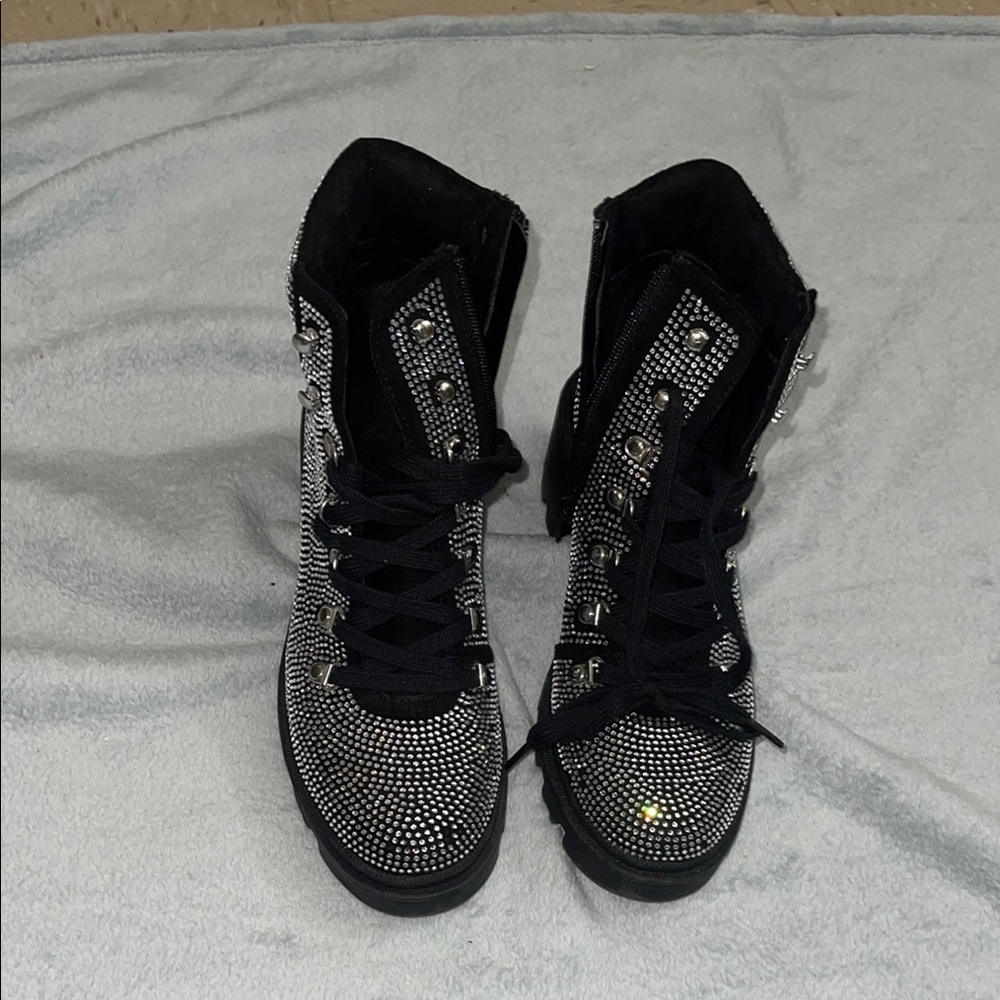 Black Rhinestone Embellished Women's Shoes